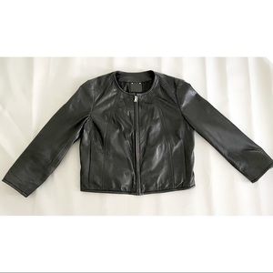 Massimo Dutti Black Leather Cropped Jacket M